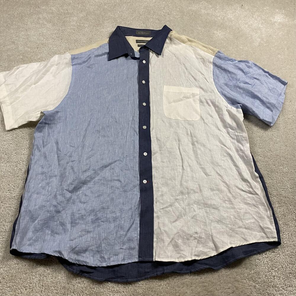 Daniel Cremieux Shirt Mens 2XL Linen Colorblock Short Sleeve Button Up Summer